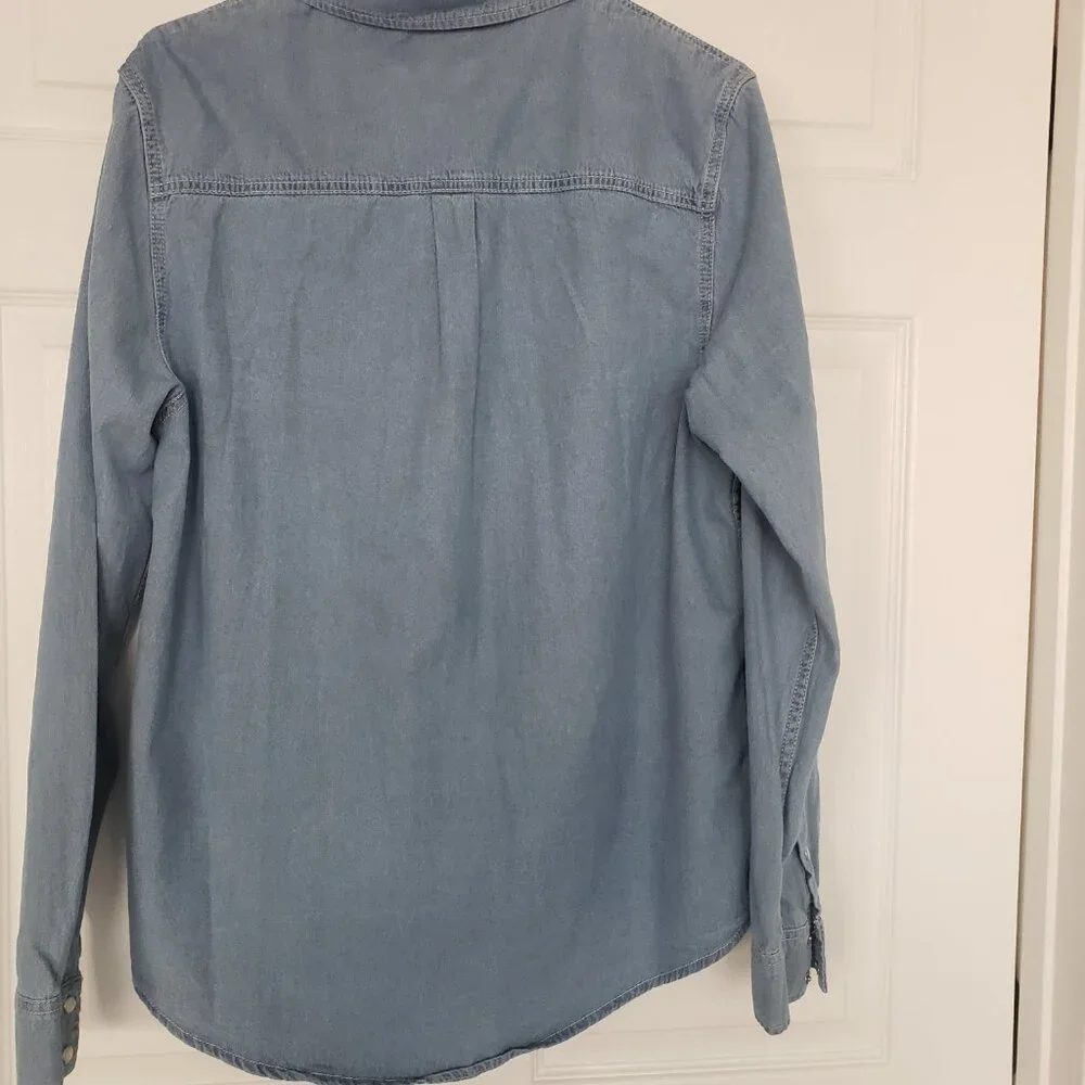 True Religion Men's Chambray Denim Western Pearl Snap Long Sleeve Shirt Sz L NWT